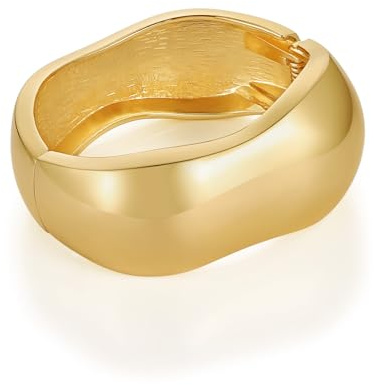 HZMAN Bracelet manchette épais doré pour femme - Large bracelet jonc martelé à charnière ouverte - Cadeau idéal, 7.0in cuff, Laiton, Pas de gemme