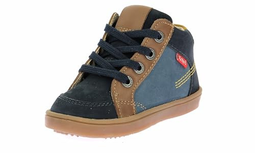 Kickers WEBY,Sneakers Haut Bebe Marine Camel, 24 EU