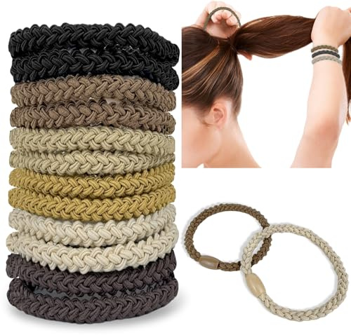 12 gomas elásticas para el cabello, coletas de caballo de colores mixtos, no dañan el pelo, pulseras elásticas para el cabello, para mujeres y niñas, cabello fino, grueso, mediano y largo (marrón)