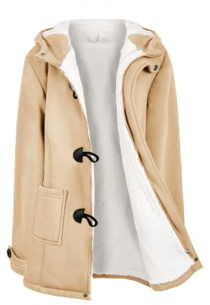 Vancavoo Lång Luvtröja för Kvinnor Jackor med Knappar Ulljacka Alpaca Slim Enfärgad Casual Huvtröjor med Dragkedja Outwear Höst Vinter Hoodie, khaki, L