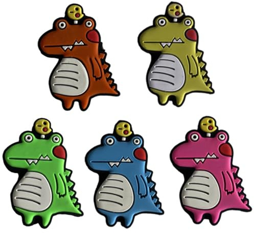 ZHAOYCSH 5 Pièces Antivibrateurs en Silicone pour Raquette de Tennis - Amortisseurs Dynamiques en Forme de Dinosaure, Réduction des Vibrations, Accessoires Fun et Pratiques pour Raquettes