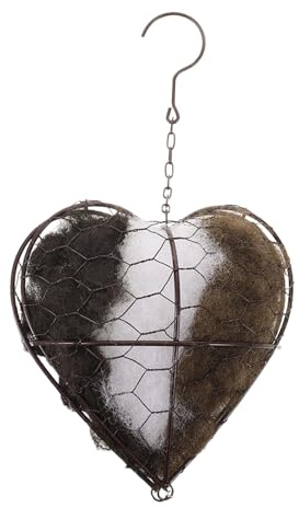 Hohopeti Soporte para Material de Nidos de Pájaros en Forma de Corazón, Caja Rellenable de Fibra Hecha a Mano para Colibríes y Periquitos, Accesorio Colgante para Jardín y Exteriores,