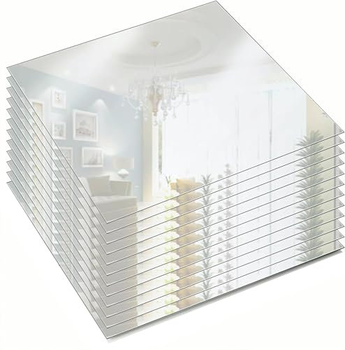 10 Inch Square Mirror Plate, Set of 12 - 1.5mm Thick Glass Plate Mirror Tiles w/ Smooth Edges - Perfect Candle Wedding Centerpiece Table Decorations, Home Accent Wall Decor, & More - PARNOO
