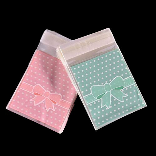 AKOAK 200 Count Cute Bow Self-Adhesive Cake Cookie Candy Pack Gift Food Packing Bags Small Biscuit Bags OPP Bags(3.15x 3.94+1.18)