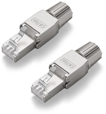 VCELINK RJ45 CAT6A-kontakter Verktyg Gratis skärmad verktygslös modulär nätverksplugg för installationskabel 2-pack