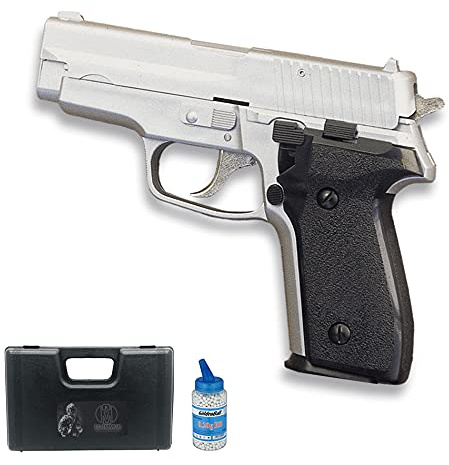 Pistolet Airsoft hfc Argent Arme à Billes en PVC ou en Plastique Calibre 6 mm Type Sig Sauer P226 + Mallette et Bouteille [Puissance : 0,5 Joules]