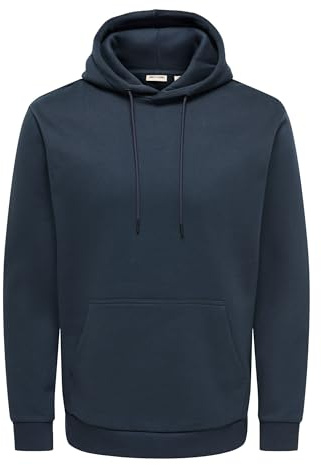 ONLY & SONS Huvtröja för män, normal skuren, huvtröja, sweatshirt, mörk marinblå, M