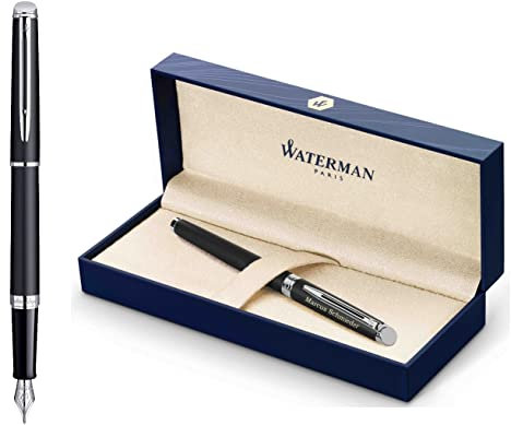 Waterman Hémisphère Engraved Fountain Pen | Gift for Men and Woman | Inspired by Parisian Fashion | Personalised | Engraved | Blue Ink | Medium Nib (Matte Black C.C.)