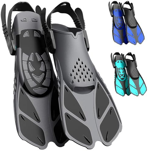 Lealinga Snorkel Fins, Swim Fins Flippers Adult Adjustable Snorkeling Diving for Adult Men Women Unisex, Travel Size Open Heel Swimming Flippers Training Fins with Mesh Bag