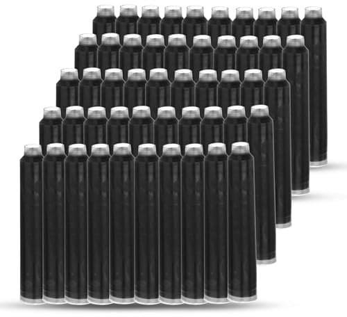 50 x Fountain Pen Black Ink Cartridges, Standard 2.6mm Size, Compatible with Many Brands