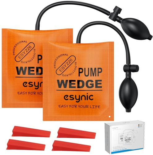 eSynic 2pcs Pump Wedge Air Coussiné avec 4 Cales en Plastique Charge297lbs | Coussin de Levage Gonflable 17*15 cm, Caoutchouc Polyuréthane, Installation de Portes et Fenêtres et Réparation de Voitures