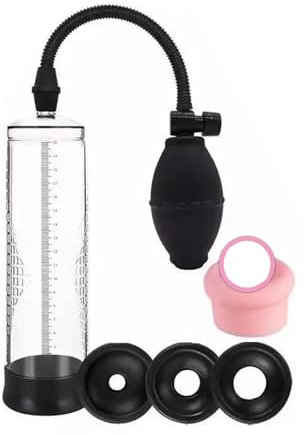 Crysore Manuelle Penis Pumpe mit 3 Manschette Vakuum Penispumpe Clear Sex Spielzeug für Männer Penis Extender Training (1-generation)