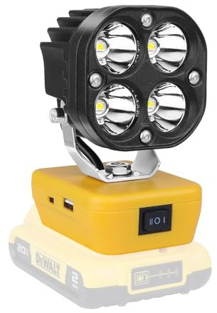 AUXTINGS Luz de trabajo LED para batería Dewalt de 20 V, máximo 40 W, 4200 lúmenes, batería de luces de inundación con protección de bajo voltaje, puerto de salida USB y tipo C, luz LED para