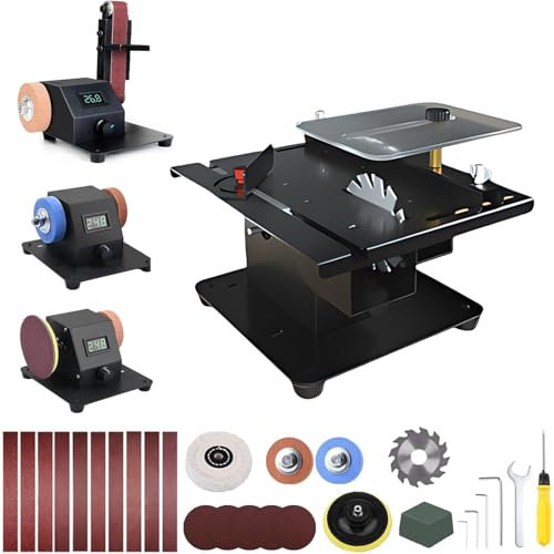 Mini levigatrice a nastro 350 W, levigatrice a nastro elettrica, lucidatrice regolabile in 7 livelli, levigatrice fai da te con 10 nastri abrasivi, mola e disco per lucidare il legno