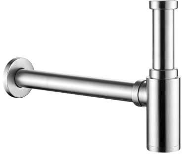 ZYNUHMO Sifone lavandino, tubo di scarico con apertura di pulizia, tubo di scarico universale, 1 1/4, antiodore, acciaio inox, spazzolato