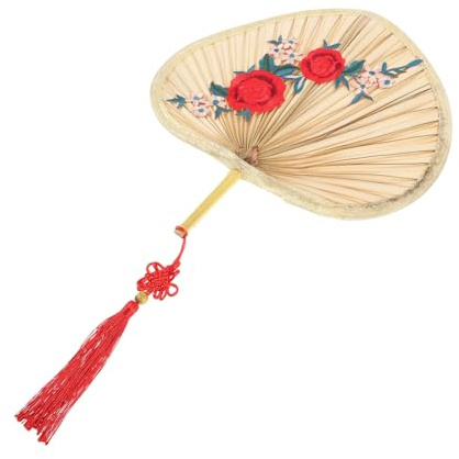 BATHVEVE Chinese Style Palm Leaf Handheld Fan with Plum Blossom Decor Summer Portable Fan for Home and Office Decoration Rustic Handcrafted Design for Cooling and Dance Props