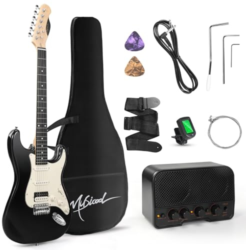 Musicool 39 Beginner Electric Guitar Starter Kit with Amp for Adult, Black