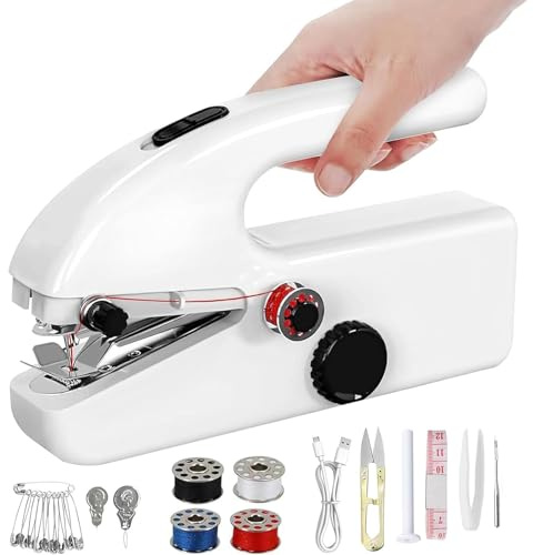 Mini Electric Sewing Machine, Small Portable Handheld Sewing Machines for Beginners, Quick Hand Stitching Machine for Fabrics & DIY Clothes Home and Travel, Compact & Lightweight