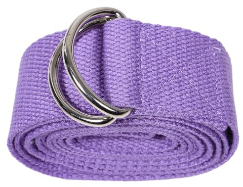 Healeved Cinturón de estiramiento para yoga y fitness en poliéster y algodón, correa cómoda con anilla en D, tamaño universal 183x3,3 cm, color lila claro, ideal para pilates y mejora de flexibilidad