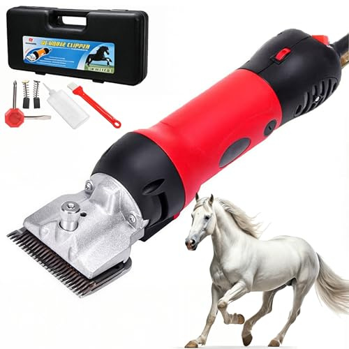Tosatrice Elettrica per Cavalli 690W, Tosatrice per Bestiame 2400RPM con Regolazione a 6 Velocità, Regolazione della Tensione della Lama Diametro di Taglio 77mm Tosatrice Professionale Equina Red