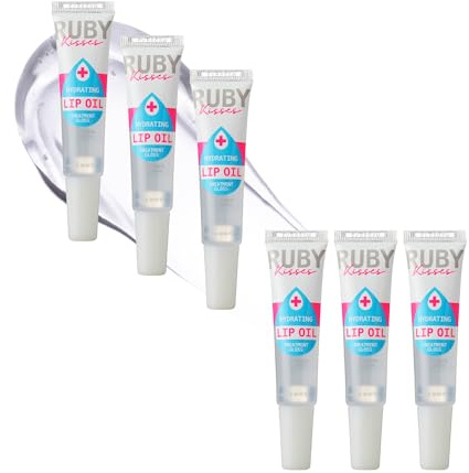 Ruby Kisses Hydrating Clear Lip Oil Treatment Gloss (6 Pack), Hydrates & Heals with Vitamin E & Jojoba, Lightweight Non-Greasy Formula with Almond Oil, Repair & Protect Dry Chapped Lips