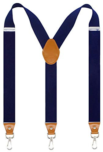 Doloise Mens Suspenders with 3 Swivel Hooks Belt Loops 1.4 Inch Wide Heavy Duty Adjustable Braces (Navy)