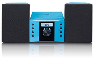 Lenco MC-013BU Chaîne hi-fi - Chaîne compacte pour enfants - radio lecteur CD - écran LCD - entrée AUX - 2 x 2 Watt RMS - avec autocollants - bleu