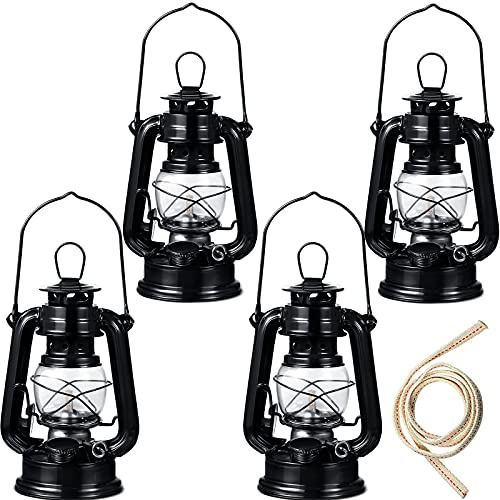 Honoson 4 Pieces Oil Lamp Hurricane Lamp Kerosene Lantern for Indoor Outdoors Decorative Hanging Oil Lantern with Wick for Hiking Emergency Camping Party Decoration(Black,8 Inch)