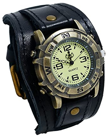 F Fityle Wristwatch with Wide Cuff Strap Wristwatch Replacement Strap, Leather Bracelet Watch for Men Retro Bracelet Cuff for Gift, Jewelry, Medieval