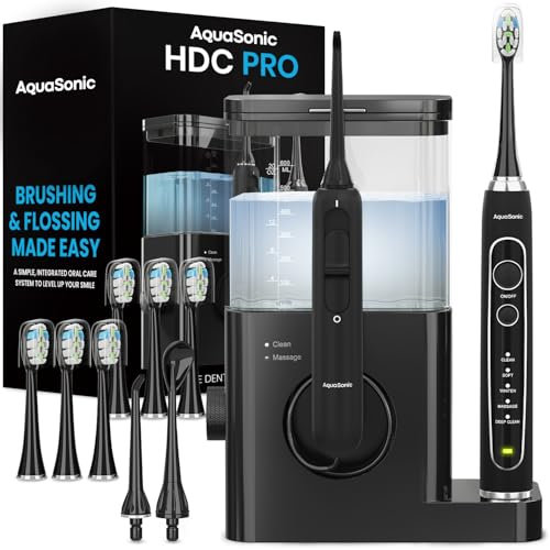 Aquasonic Home Dental Center PRO –Zähneputzen und Zahnseide leicht gemacht –Bürste und Zahnseide –elektrische Zahnbürste und Munddusche – weißere Zähne und gesünderes Zahnfleisch –ADA-geprüft, schwarz