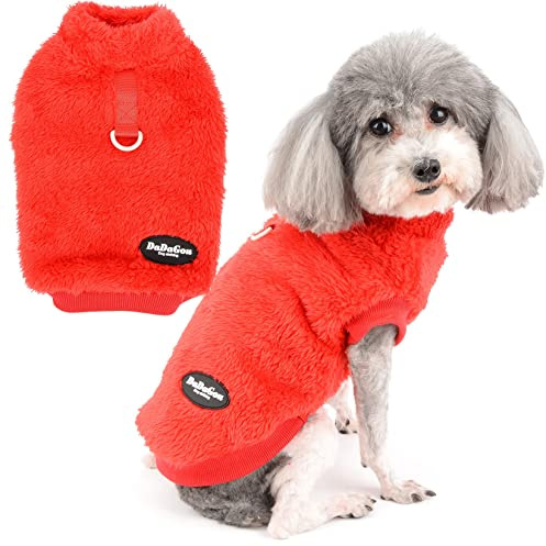 Zunea Jerséis de Forro Polar para Perro Pequeños Abrigo Cálido de Invierno Cachorros Suéter Suave y Mullida con Anillo en D para Arnés Correa Clima Frío Ropa para Mascotas Gatos Chihuahua Rojo L