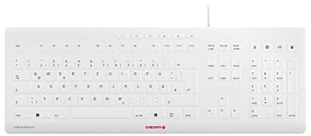 CHERRY STREAM PROTECT KEYBOARD, Kabelgebundene Tastatur mit Abnehmbarem Silikon-Tastaturschutz, Deutsches Layout (QWERTZ), Flach, Desinfizierbar, Weiß-Grau