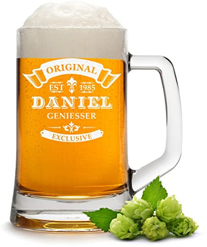 Bierkrug Maßkrug mit Wunschgravur - 0,3 Liter Bierglas mit Henkel - ideal für Pils - Geschenkidee für Männer - Geburtstagsgeschenk - für Weihnachten und Jubiläum - Vatertagsgeschenk - beer