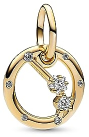 PANDORA Moments Sternzeichen Widder Charm-Anhänger aus Sterling Silber mit 14 Karat vergoldeter Metalllegierung, Zirkonia, Kompatibel Moments Armbänder, 762719C01