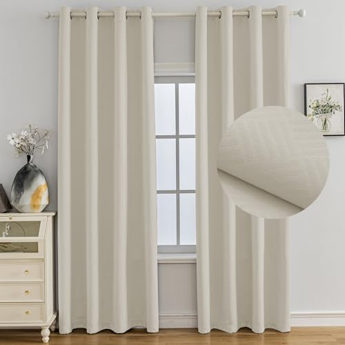Ystyle Cortinas Termicas Aislantes Frio y Calor Opacas Dormitorio 2 Piezas, 140x160 CM, Modernas Blackout Cortinas con Ojales para Habitacion Salon, Beige
