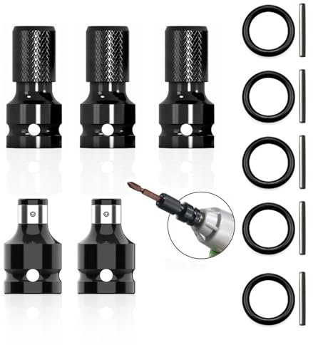 5 Stück Schlagschrauber Bit Adapter, Stecknuss-adapter 1/2 Vierkantantantrieb auf 1/4 Zoll Sechskantschaft Schnellspann-Konverter für Schlagratschenschlüssel Schraubendreher Bit-Halter