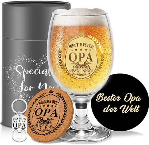 Yalucky Morfar Ölglas Present Till Farsdag - Bästa Morfar Födelsedag Jul Påskgåva Pensionärer Presenter för Män - Ölglas Presentset 5 Stycken