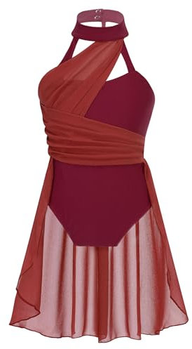 Vxuxlje Mädchen Ballettkleid Zweifarbig Ballett Trikotanzug Tanz Leotard ballettbekleidung Tanzkostüm Wettkampf Sportkleid Burgundy 122-128
