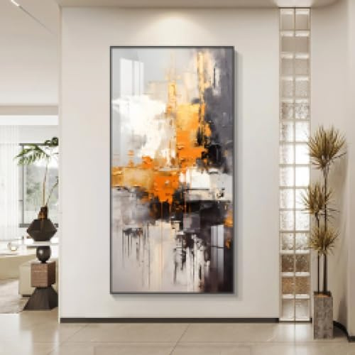 DHHXY Cuadro moderno minimalista naranja abstracto vertical sobre lienzo, mural para sala de estar, póster, decoración mural, XXL, 40 x 80 cm, sin marco