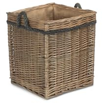 Willow & Avon antik tvätt korg rep handtag trä & tändved förvaring för öppen spis eller förvaring
