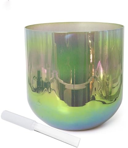 Ciotola for chakra Aurora Green Alchemy da 8 pollici, ciotola sonora for ciotola di cristallo, regalo for meditazione yoga e guarigione sonora, con percussore acrilico gratuito e O-ring(D Note)