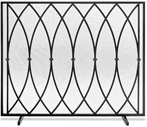 Fireplace Screen Guard, Modern Freestanding Spark Guard Fence, 100cm Wide Flat Fireplace Screen with Fine Grid, Fireside Tool for Firewood Fire/Coal Briquettes Fire/Gas Fire (Color : Black)