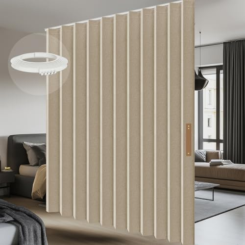 100% Blackout Curtains for Sliding Glass Doors, Extra Wide Curtains for Patio Sliding Door, Include Ceiling Curtain Track, Room Divider Curtains(Beige, W100 x L84, 1 Pack)