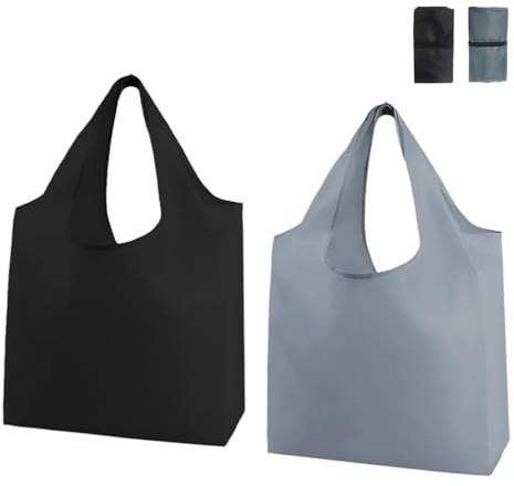 Fogcosy 2 Pack Reusable Shopping Bag - Foldable Grocery Tote for Daily Groceries Travel, Waterproof Washable Lightweight for Daily Outdoor Use