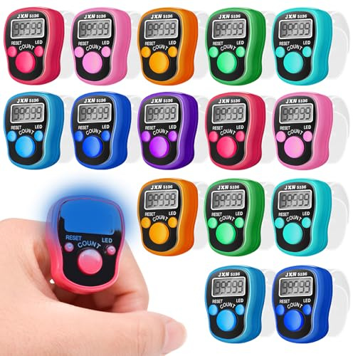 WIYETY 15 stycken fingermätare elektronisker: LED-räknare fingermätare med nattljusfunktion, fingermätare fingerräknare för golf, radmätare sport, sportmöten (slumpmässig färg)