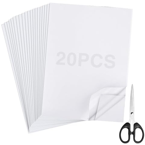 Realure 20/30 Feuilles A4 Format Adhésif Double Face Transparent, Blanc Ruban Adhésif Double Face 8.27 x 11.69in avec Ciseaux, Super Fort Feuille Adhésive pour Le Papier Cadeau Diamond Painting