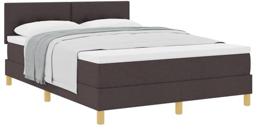 vidaXL Boxspringbett mit Matratze Dunkelbraun Polsterung 140X200 cm Stoff für Erwachsene Natürliche Holzbeine Einfache Montage und Komfort Zeitgenössischer Topper Schlafen Erwachsenenschlafzimmermöbel