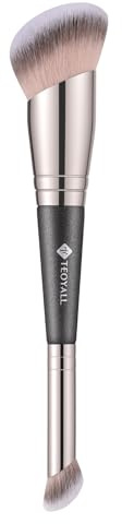 TEOYALL Dual-Ended Foundation Under Eye Concealer Brush, Curved Angled Contour Synthetic Bristles for Liquid Cream Powder