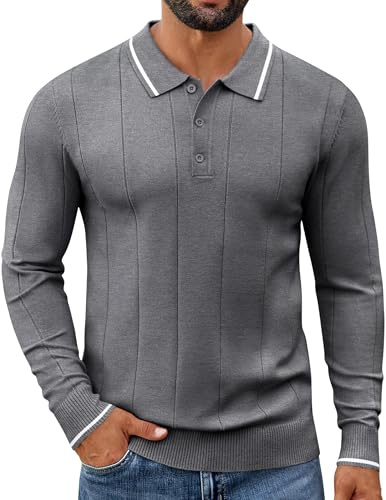 COOFANDY Men's Polo Jumpers Long Sleeve Poloshirts Winter Knit Sweater | Slim Fit,Casual,Classic,Lightweight,Warm,Business,Golf