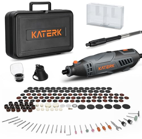 Katerk Utensile Multifunzione Rotativo 160W, Kit di Utensili Rotanti a Velocità Variabile con Albero Flessibile, 35000 PRM, Kit di Accessori da 155 Pezzi, per Rettifica, Incisione, lucidatura, Pulizia